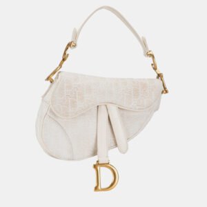 Dior White Mini Oblique Canvas Saddle Bag