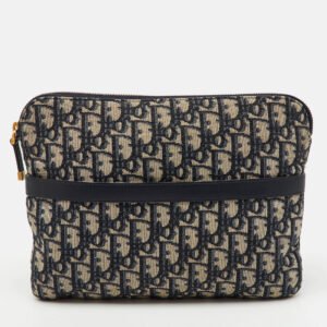 Dior Navy Blue/Beige Oblique Canvas and Leather DiorTravel Kit Pouch