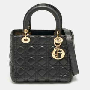 Dior Black Cannage Leather Medium Lady Dior Tote