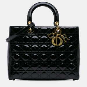 Dior Black Large Patent Cannage Lady Dior