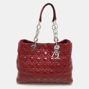 Dior Red Cannage Patent Leather Large Soft Lady Dior Shopper Tote