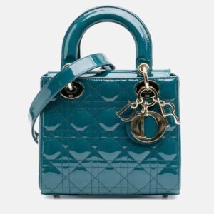 Dior Blue Small Patent Cannage Lady Dior