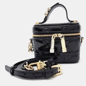 Dior Black Patent Leather Cannage Micro Vanity Bag