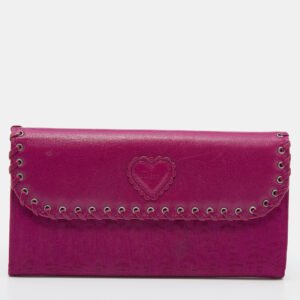 Dior Pink Oblique Canvas and Leather Trim Flap Continental Wallet