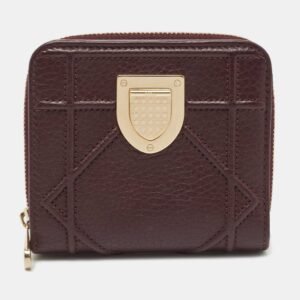 Dior Burgundy Leather Diorama Zip Compact Wallet