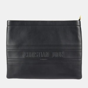 Dior Black Leather Strip Pouch