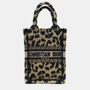 Christian Dior Beige Embroidery Canvas Mini Book Tote Phone Bag