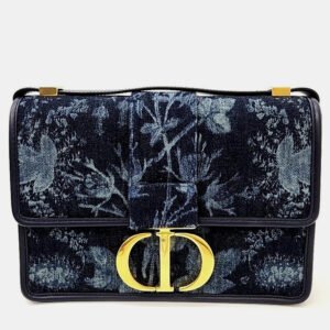 Christian Dior 30 Blue Canvas Montaigne Flowers Shoulder Bag
