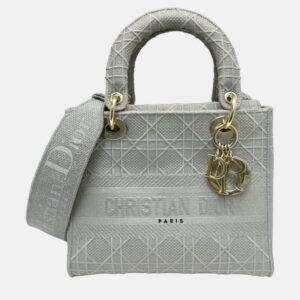 Dior Grey Canvas Medium Cannage Lady D-Lite Tote Bag