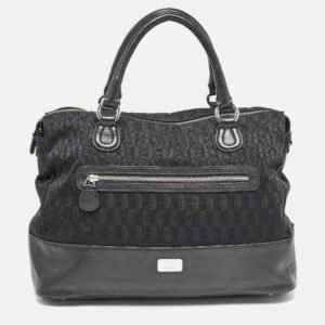 Aigner Black Monogram Canvas and Leather Front Pocket Tote