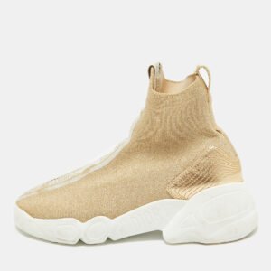 Dior Gold Glitter Stretch Fabric Sock High Top Sneakers Size 37.5