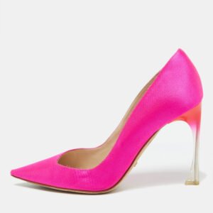 Dior Fuchsia Pink Canvas Flare Heel Pointed Toe Pumps Size 39