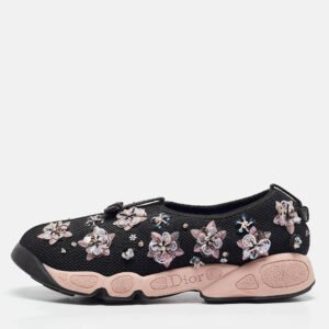 Dior Black Mesh Fusion Floral Embellished Sneakers Size 38