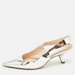 Dior Silver Leather Sweet-D Slingback Pumps Size 40.5