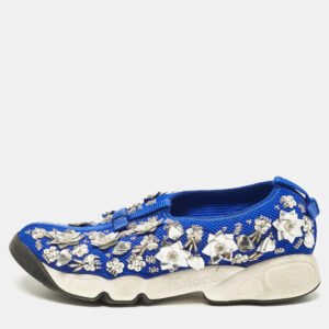 Dior Blue Mesh Fusion Crystal Embellished Slip On Sneakers Size 36.5