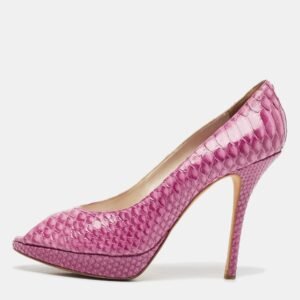 Dior Pink Python Embossed Leather Miss Dior Peep Toe Pumps Size 40.5
