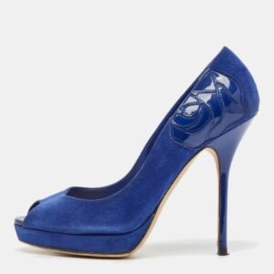 Dior Blue Suede Miss Dior Peep Toe Pumps Size 36.5
