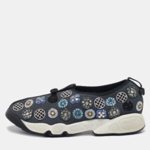 Dior Grey Mesh Crystal Embellished Fusion Slip On Sneakers Size 38.5