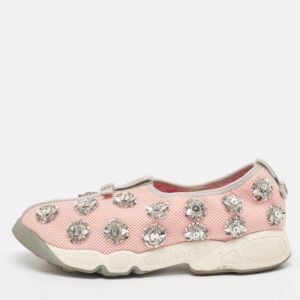 Dior Pink Embellished Mesh Fusion Sneakers Size 38.5