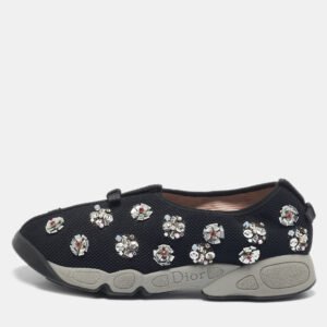 Dior Black Mesh Fusion Floral Embellished Slip On Sneakers Size 39