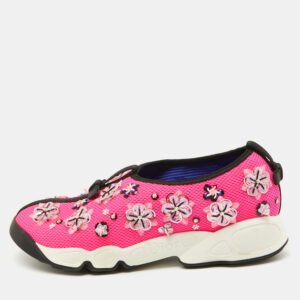 Dior Pink Mesh Embellished Fusion Slip On Sneakers Size 37