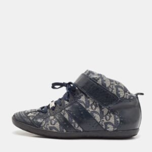 Dior Blue/Grey Oblique Canvas and Leather High Top Sneakers Size 37.5