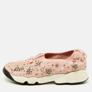 Dior Pink Embellished Mesh Fusion Sneakers Size 38.5