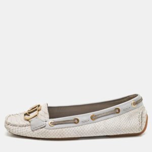 Dior Purple/Cream Python Embossed Leather CD Logo Loafers Size 40