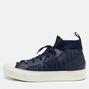Dior Navy Blue Knit Fabric and Leather Walk'n'Dior Mid Sneakers Size 39