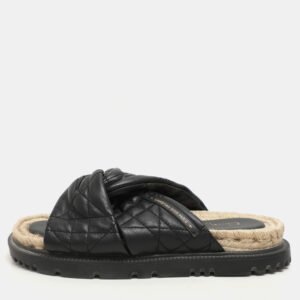 Dior Black Cannage Leather D-Twist Espadrille Slides Size 37