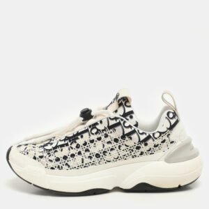 Dior White/Black Oblique Cannage Neoprene and Rubber B24 Low Top Sneakers Size 37