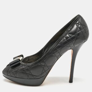 Dior Black Cannage Leather Bow Peep Toe Platform Pumps Size 39