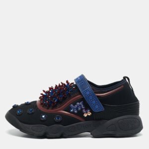 Dior Black/Blue Neoprene and Mesh Embellished Fusion Sneakers Size 39