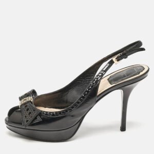 dior black patent leather cannage bow detail 'butterfly' slingback pumps size 37