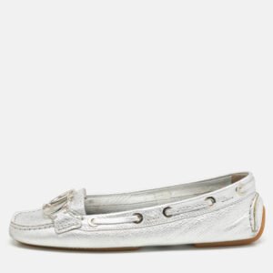 Dior Silver Leather CD Logo Loafers Size 37