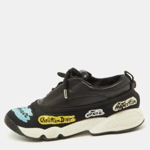 Dior Black Leather and Mesh Fusion Lace Up Sneakers Size 39.5