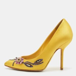 Dior Yellow Satin Embellished Pointed Toe Pumps Size 38