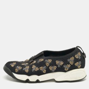 Dior Black Mesh Fusion Bee Embellished Slip On Sneakers Size 37.5