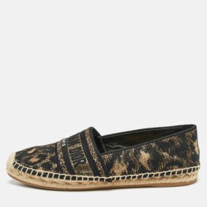 dior black/gold canvas granville espadrille flats size 38