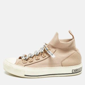 Dior Beige Knit Fabric Walk'n'Dior High Top Sneakers Size 37.5