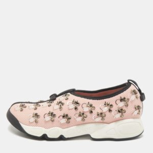 Dior Light Pink/Black Mesh Fusion Embellished Slip On Sneakers Size 37