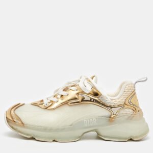 Dior White/Gold Rubber, Mesh and Leather Vibe Low Top Sneakers Size 40