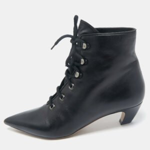 Dior Black Leather Lace Pointed Ankle Length Boots Size 41