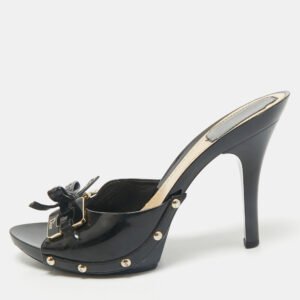 dior black patent leather bow slide sandals size 37