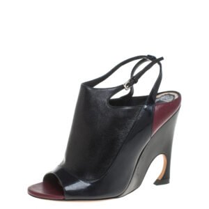 Dior Black/Burgundy Patent Leather and Leather Sandals Size 36.5