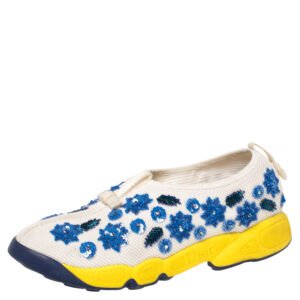 Dior White Mesh Fusion Floral Sequins Embellished Slip On Sneakers Size 38