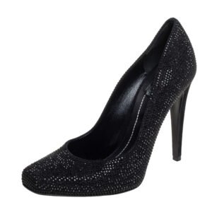 Dior Black Crystal Embellished Suede Square Toe Pumps Size 40