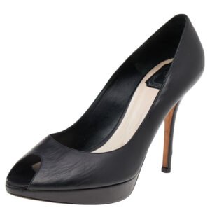 Dior Black Leather Miss Dior Peep Toe Platform Pumps Size 40.5