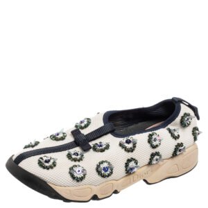 Dior White/Black Sequins Embellished Mesh Fusion Slip-on Sneakers Size 36.5