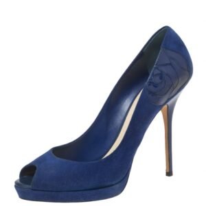 Dior Blue Suede Peep Toe Platform Pumps Size 40.5